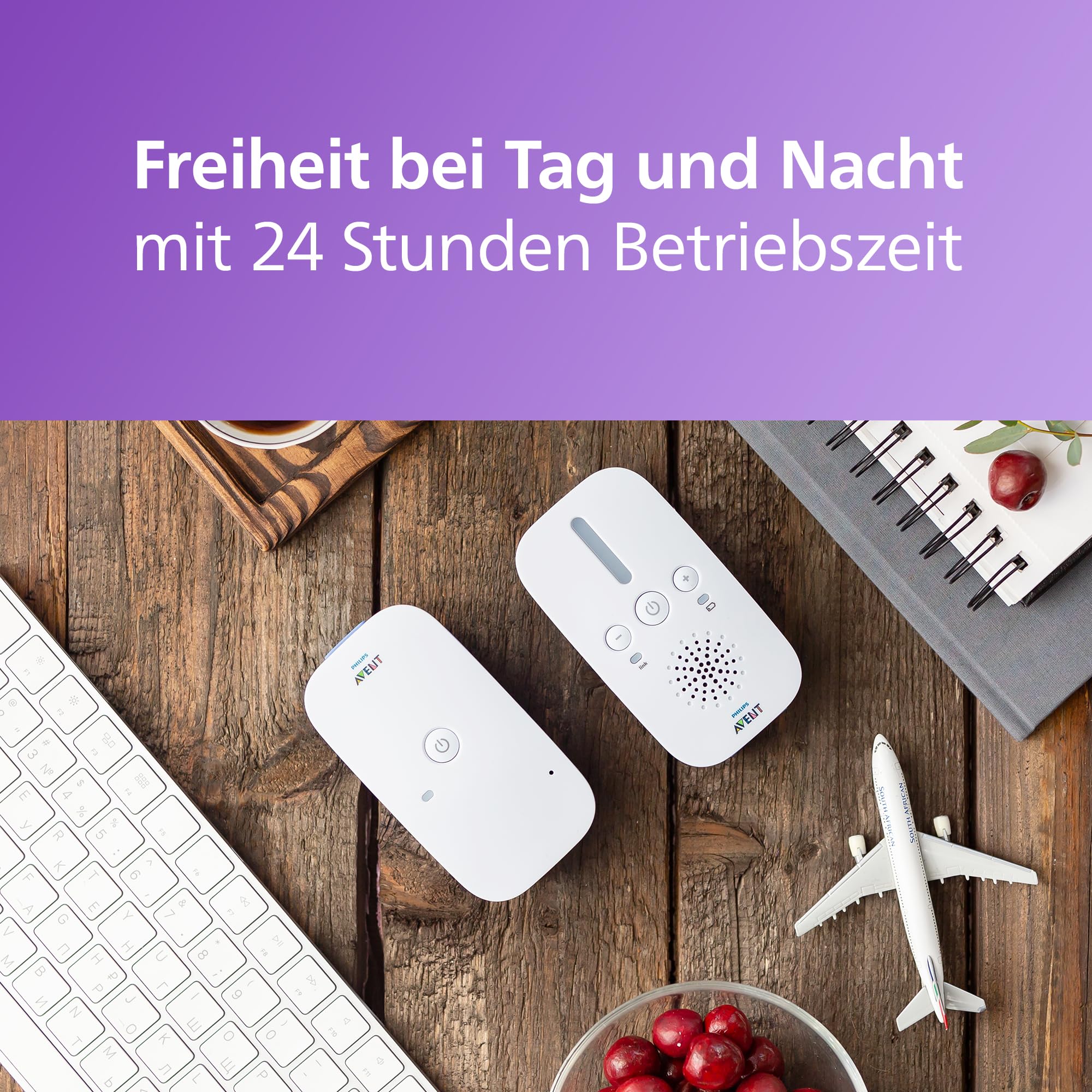 Philips AVENT DECT-Audio-Babyphone, Gegensprechfunktion, störungsfrei, 330 Meter Reichweite, 24 Stunden Akkulaufzeit, Smart ECO-Modus, Nachtlicht, SCD503/26