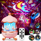 One Fire Sternenhimmel Projektor Kinder – mit 15 Filmen & 15 Musikstücken, 360° drehbar, Einhorn Spielzeug für Mädchen 3-14 Jahre, Nachtlicht gegen Weinen, Lern-Projektor mit Timer & 1200mAh Akku