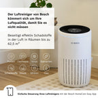 Bosch Air 4000i App-gesteuerter Luftreiniger - Für Räume bis zu 62,5 m² - Entfernt Schadstoffe - Mit 3-in-1 Luftfilter, Smart Sensor, Automatikmodus, Ruhemodus (< 25 dB(A)) - CADR: 300 m³/h