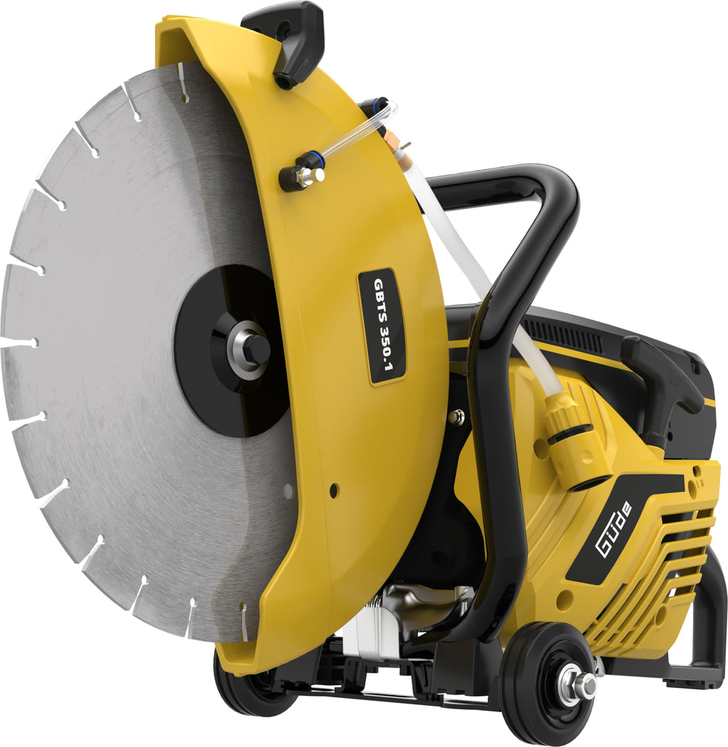 Güde Betontrennschneider GBTS 350.1 (2-Takt-Motor, 2,9/3,9 (kW/PS), 65 cm³ Hubr., 125 mm max. Schnitttiefe, 350 mm Trennscheiben-Ø, Nass und Trockenschnitt, inkl. Diamantscheibe & 3 Ersatzluftfilter)