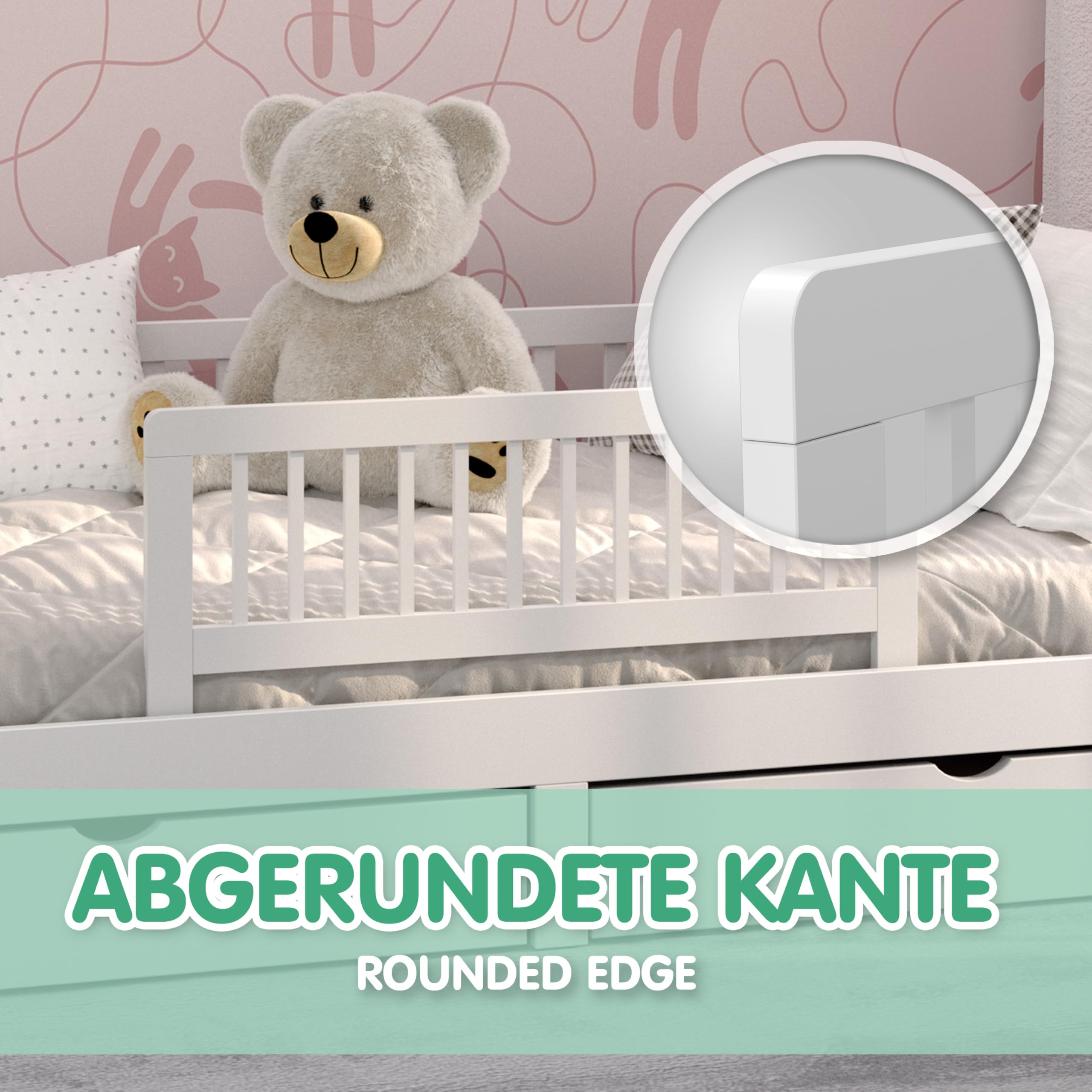 CADANI Kinder Bettgitter 90x40 cm - Baby Bettschutzgitter klappbarer Rausfallschutz aus Massivholz für Elternbett und Kinderbett - weiß