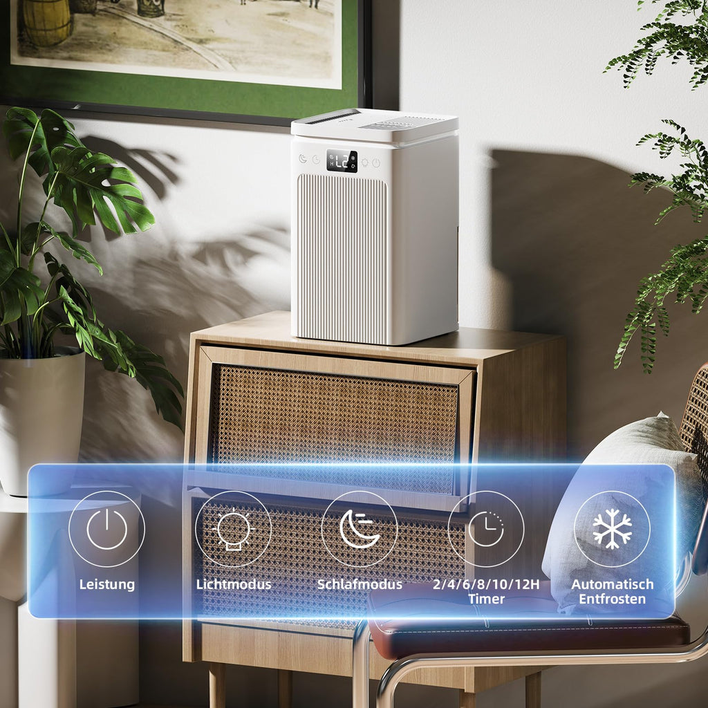 Luftentfeuchter 2.2L,Raumentfeuchter Elektrisch Entfeuchter mit LED Display,Ultra Leiser,2-12-Stunden-Timer,7 Farben Licht,Auto-Stopp & Automatisches Entfrosten,Ideal für Schlafzimmer, Badezimmer.