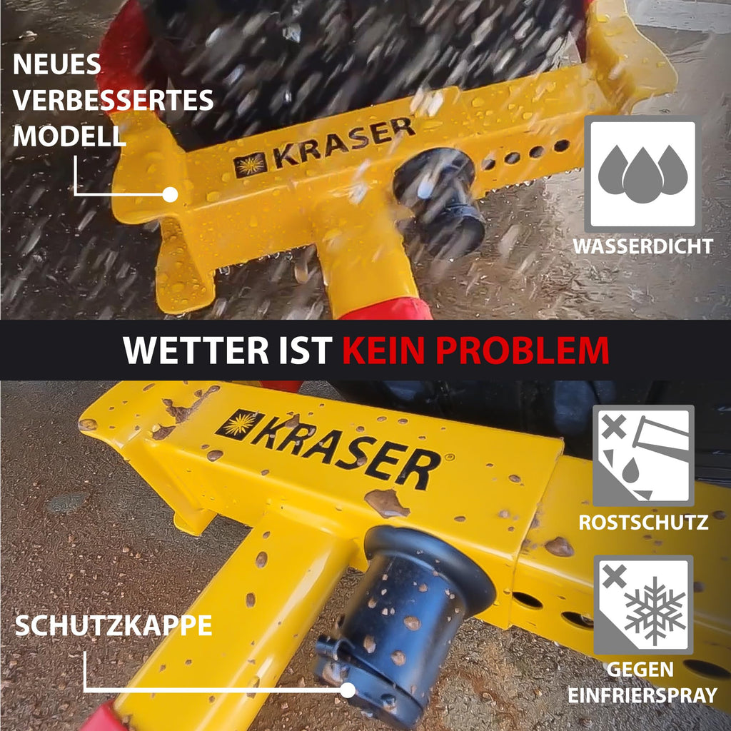 KRASER WA820 Hohe Sicherheit Radkralle Wohnwagen, Testsieger Parkkralle mit Anti-Bohrschloss Wegfahrsperre, Reifenkralle, Diebstahlsicherung Universal für Auto PKW Wohnmobile Anhänger Motorrad