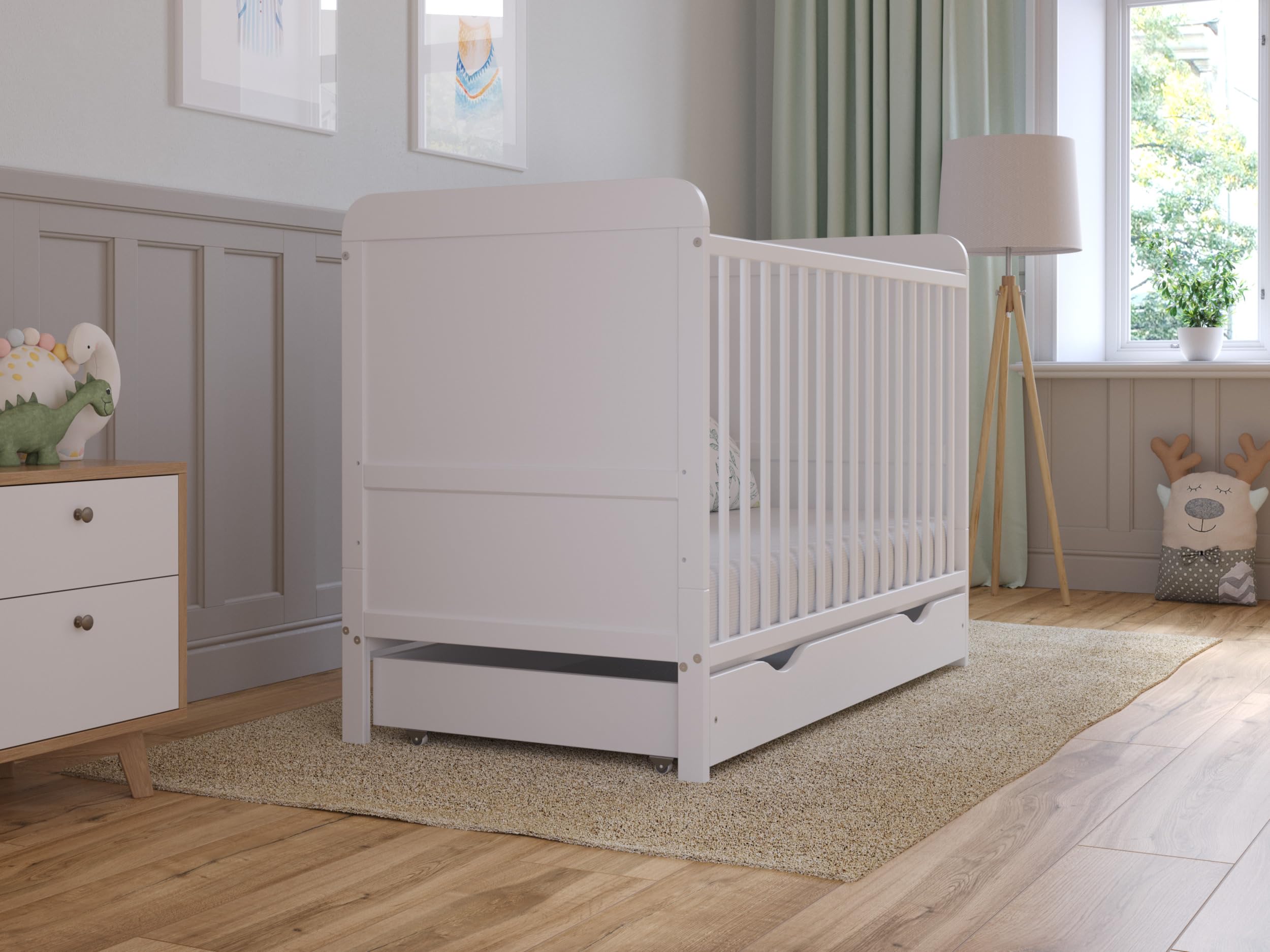 Love For Sleep Babybett Beistellbett 120x60 cm mit Schublade & Matratze - Kinderbett Baby Bett Holz Weiß, Babybett Komplett Set - Kinderbett Babybett Mitwachsend Gitterbett