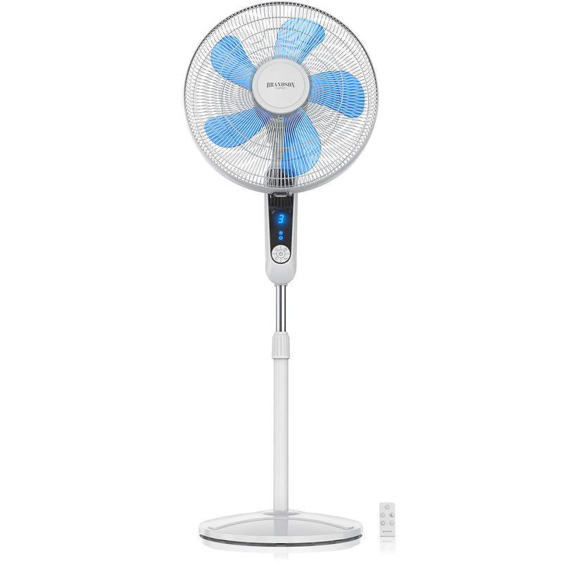Brandson - Standventilator Silent mit Fernbedienung und Display - mobiler Lüfter - Oszillation 80° - 60 Watt - Ventilator leise - Höhe verstellbar 115-134 cm - Kopf um 35° neigbar