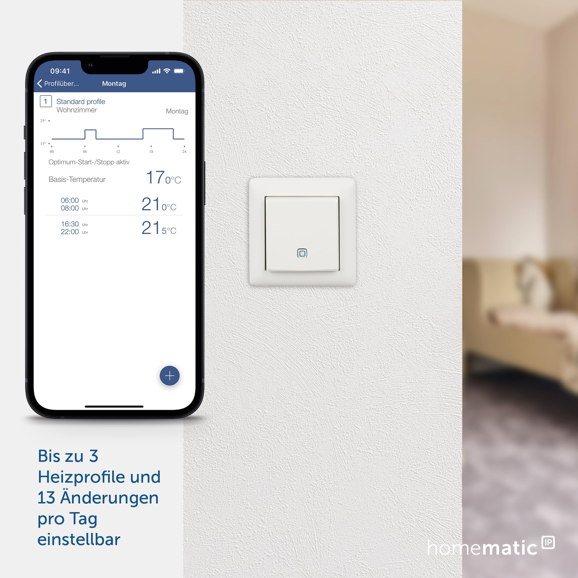 Homematic IP Smart Home Temperatur- und Luftfeuchtigkeitssensor – innen, steuert digital Heizkörper/Fußbodenheizung per App, Alexa, Google Assistant, Temperaturmessung, Energie sparen, 150181A1