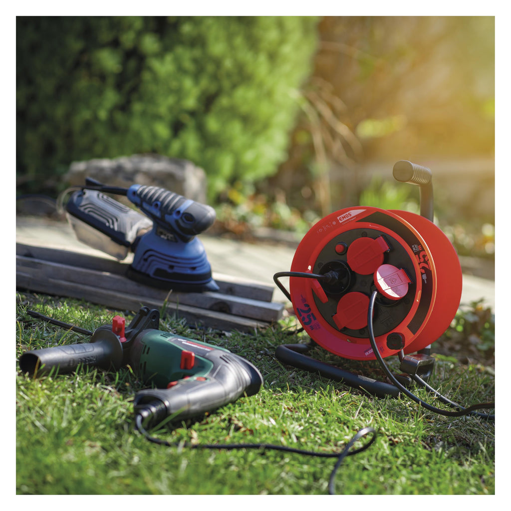 EMOS - Kabeltrommel 25m in FRENCH Standard - 1,0 mm2 - IP44 für Außenbereich