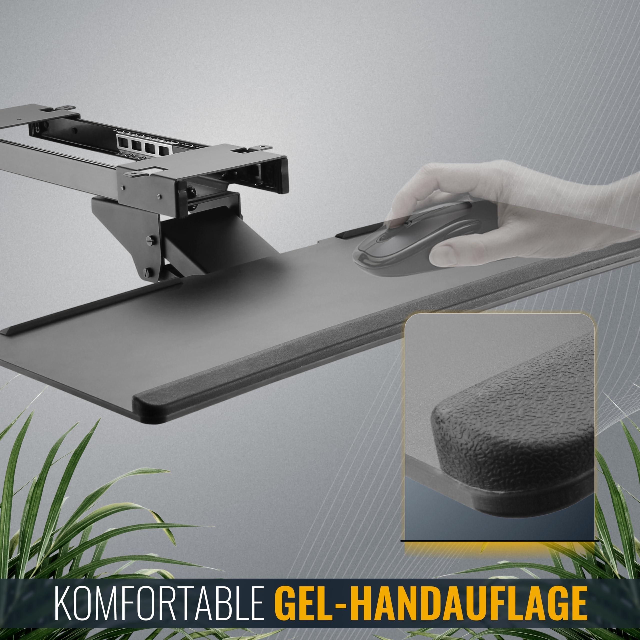 RICOO Tastaturschublade - Unter Schreibtisch Ausziehbar Schwenkbar Neigbar Tastatureinschub PC Tastaturauszug Auflage CZ0200 Ergonomisch Universal Halterung Tischmontage Ablage
