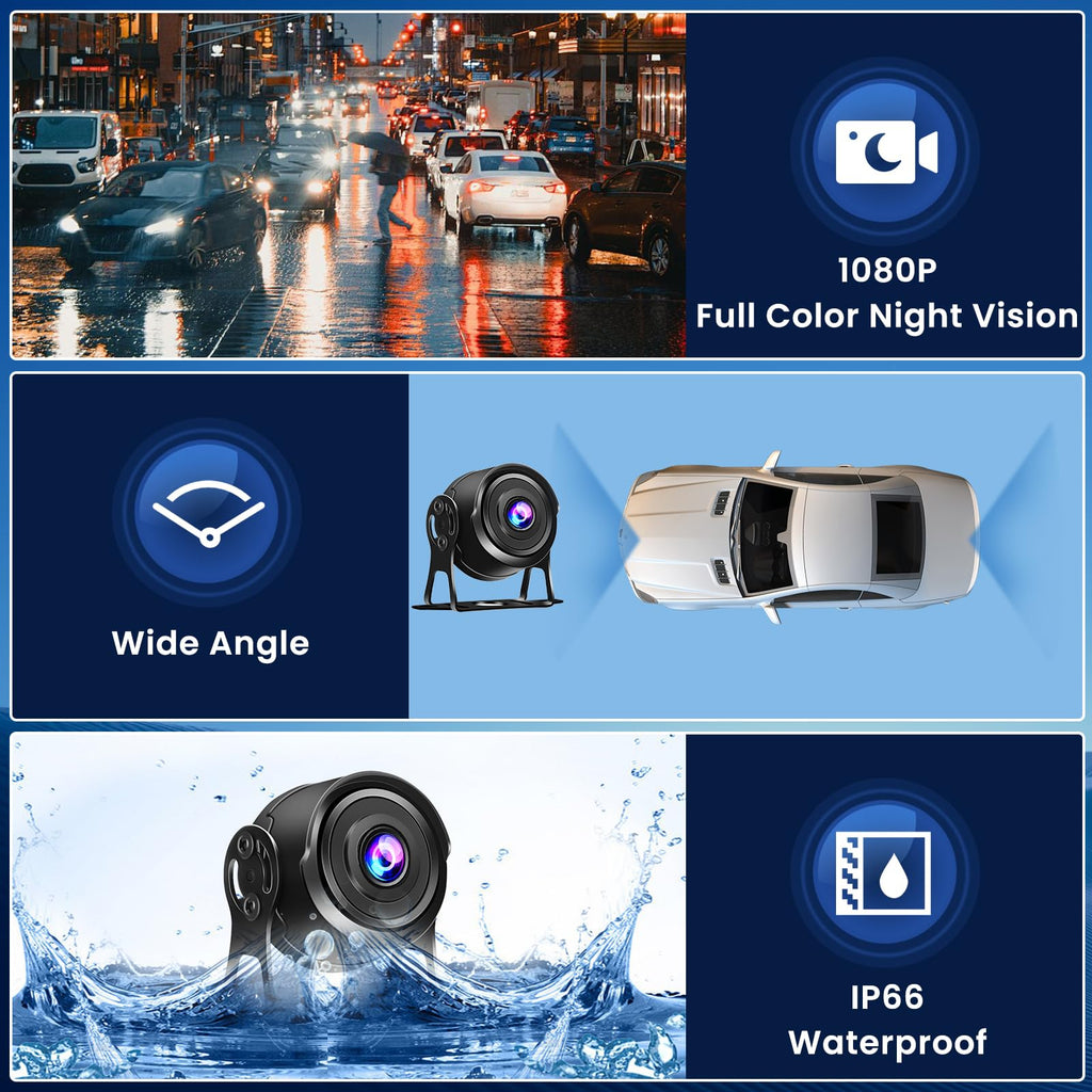 Hikity Rückfahrkamera Set mit 7" LCD Monitor & AHD Rückfahrkamera mit Stabilem Signal, IP66 Wasserdicht, IR Nachtsich Auto Rückfahrkamera 4Pin 15M für LKW/Anhänger/Bus/Van(12-24 Volt)