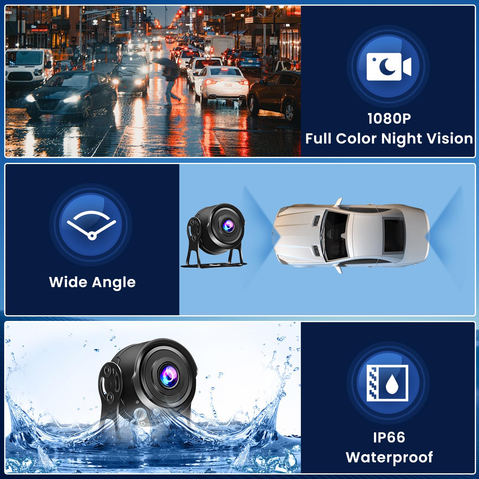 Hikity Rückfahrkamera Set mit 7" LCD Monitor & AHD Rückfahrkamera mit Stabilem Signal, IP66 Wasserdicht, IR Nachtsich Auto Rückfahrkamera 4Pin 15M für LKW/Anhänger/Bus/Van(12-24 Volt)