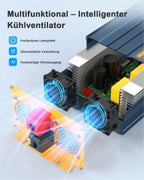 HLCJC Spannungswandler 1200W/2400W Reiner Sinus- Wechselrichter 12V auf 230V, 2X EU Steckdose, mit 1x USB-C, 3xUSB-A Schnellladung, LCD-Anzeige für Wohnmobil LKW KFZ