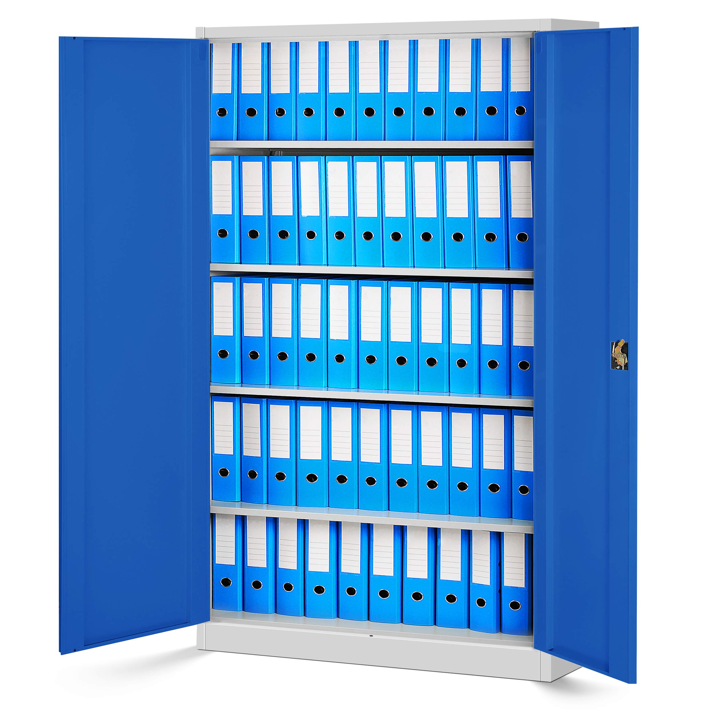 Jan Nowak 2er Set Aktenschrank XXL C001II Büroschrank Metallschrank Flügeltüren Stahlblech Pulverbeschichtung 185 cm x 115 cm x 40 cm (grau/blau)