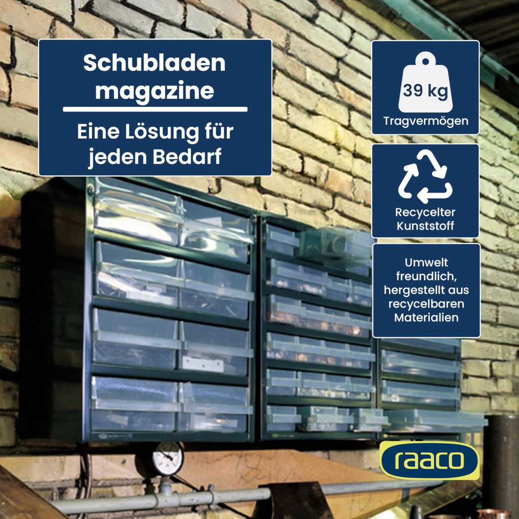 raaco Kleinteilemagazin C12-48 mit 48 Schubladen, Tragkraft 39.6 kg, 15 x 30.6 x 55.2 cm, geeignet für Wandmontage, Schraubenregal für Kleinteile für Werkstatt Ordnungssystem