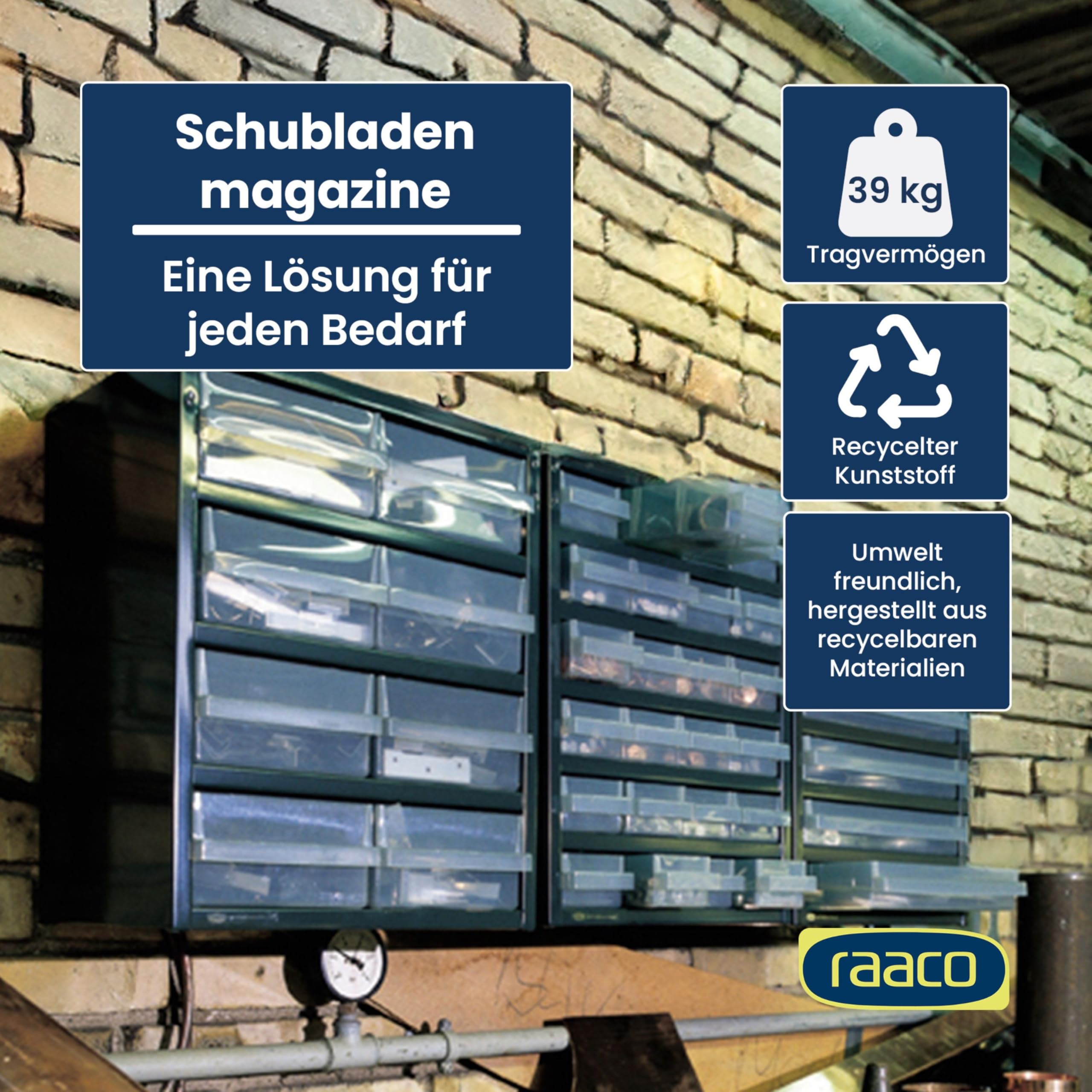 raaco Kleinteilemagazin C12-48 mit 48 Schubladen, Tragkraft 39.6 kg, 15 x 30.6 x 55.2 cm, geeignet für Wandmontage, Schraubenregal für Kleinteile für Werkstatt Ordnungssystem