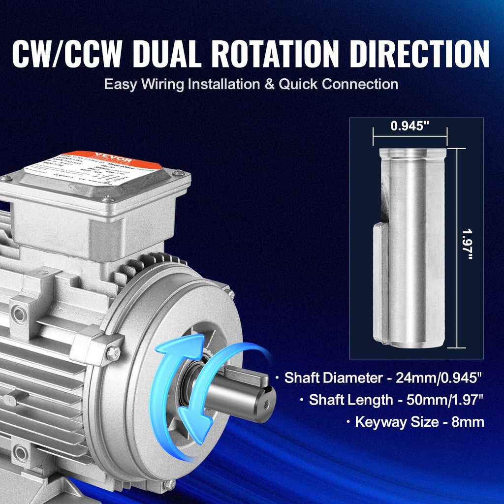 VEVOR 2,2 kW Elektromotor 2890 U/min, AC 400 V 4,7 A, 90 l, B3-Rahmen, Luftkompressormotor 3-phasig, 24 mm Keilwelle, Rechts-/Linkslauf für landwirtschaftliche Maschinen und allgemeine Geräte
