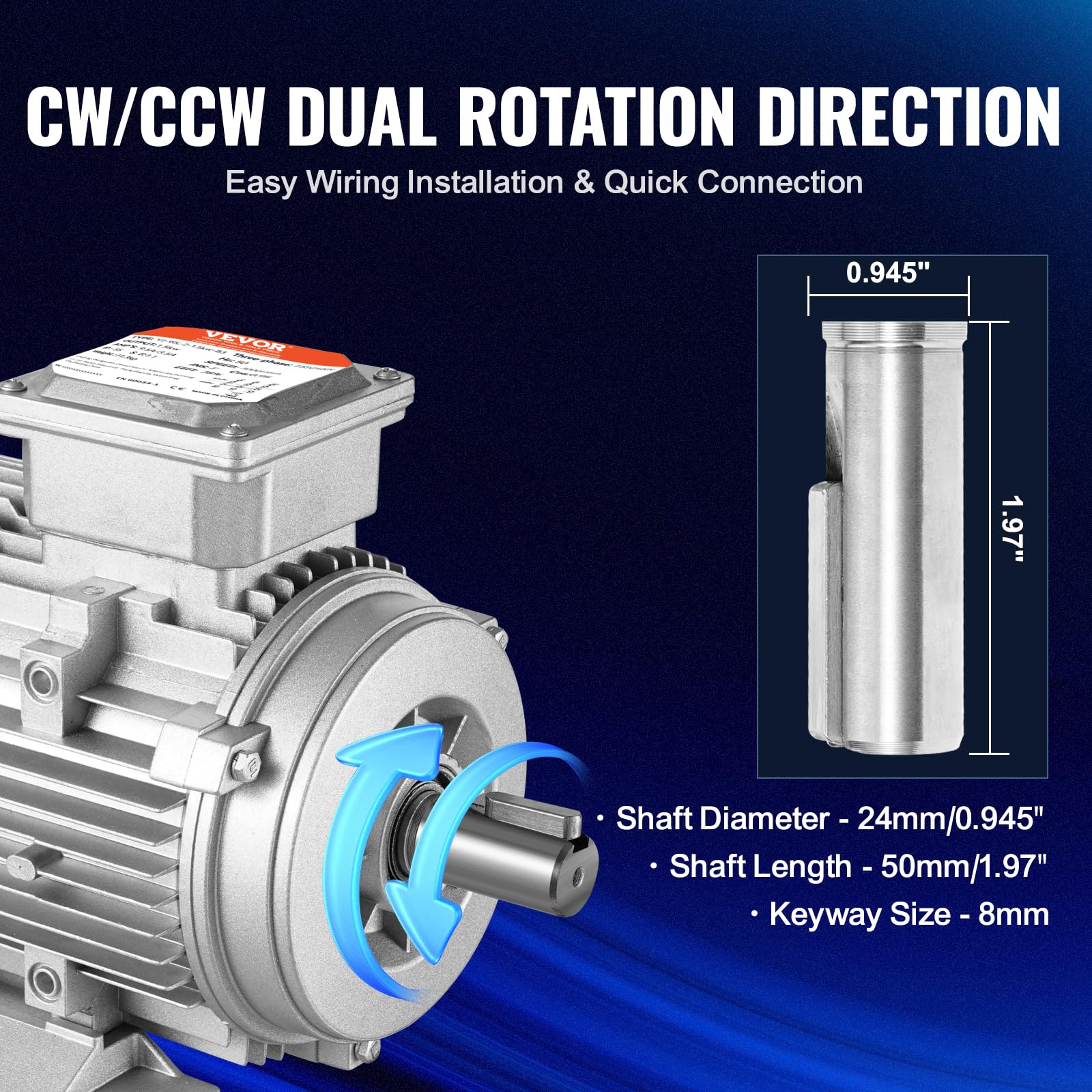 VEVOR 2,2 kW Elektromotor 2890 U/min, AC 400 V 4,7 A, 90 l, B3-Rahmen, Luftkompressormotor 3-phasig, 24 mm Keilwelle, Rechts-/Linkslauf für landwirtschaftliche Maschinen und allgemeine Geräte