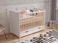 Love For Sleep Babybett Beistellbett 120x60cm mit Schaumstoffmatratze mit gestepptem Bezug Weiß-Kiefer Tokyo Kinderbett Baby Bett Holz - Kinderbett Babybett, Mitwachsend Gitterbett Baby Bed