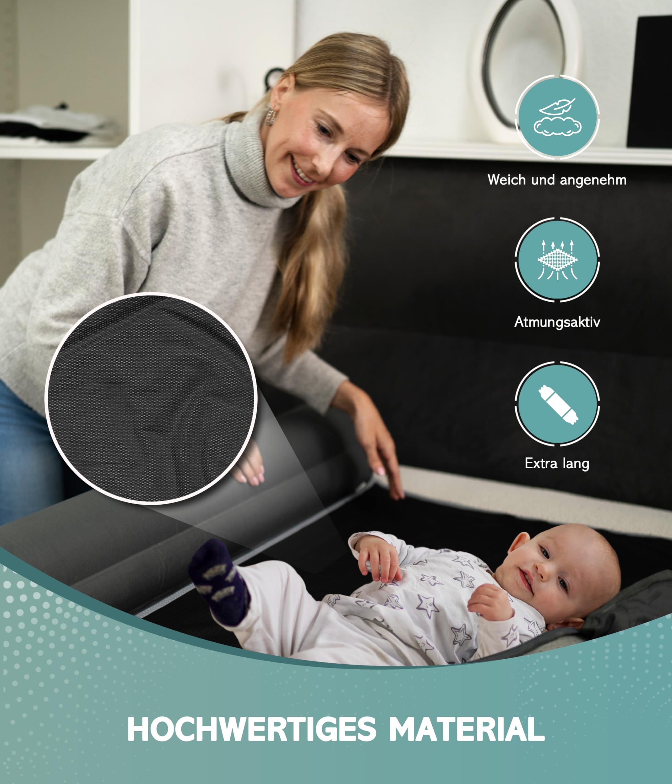 RAWVEL® Rausfallschutz aufblasbar 180cm Light - [NEU 2025] - passend für alle Betten Zuhause & auf Reisen - Rausfallschutz Bett Reise BPA Frei & Laborgeprüft - Rausfallschutz Boxspringbett (1er Set)