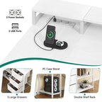 YITAHOME L Form Schreibtisch mit USB Ladeanschluss und Steckdose,Reversible Eckschreibtisch mit 4 Schubladen und Regal,Gaming Schreibtische mit Monitorständer,140x100 cm Computertisch für Büro,weiß