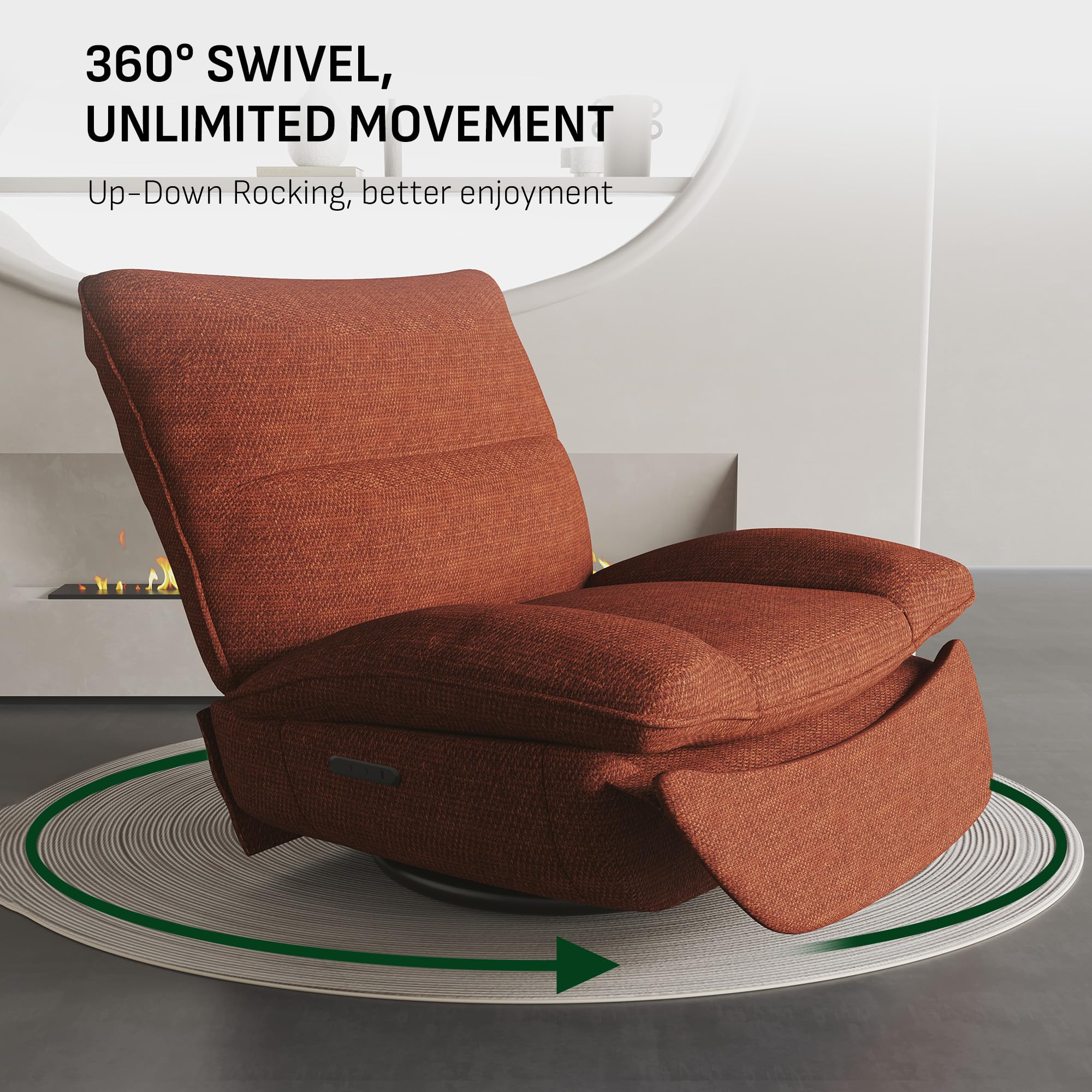 Softa Drehbarer Liegesessel, manueller Wippstuhl mit verstellbarer Beinstütze, Seitentaschen, gepolsterter Sitz und Rückenlehne, bequemes Liegesofa für Wohnzimmer, Orange