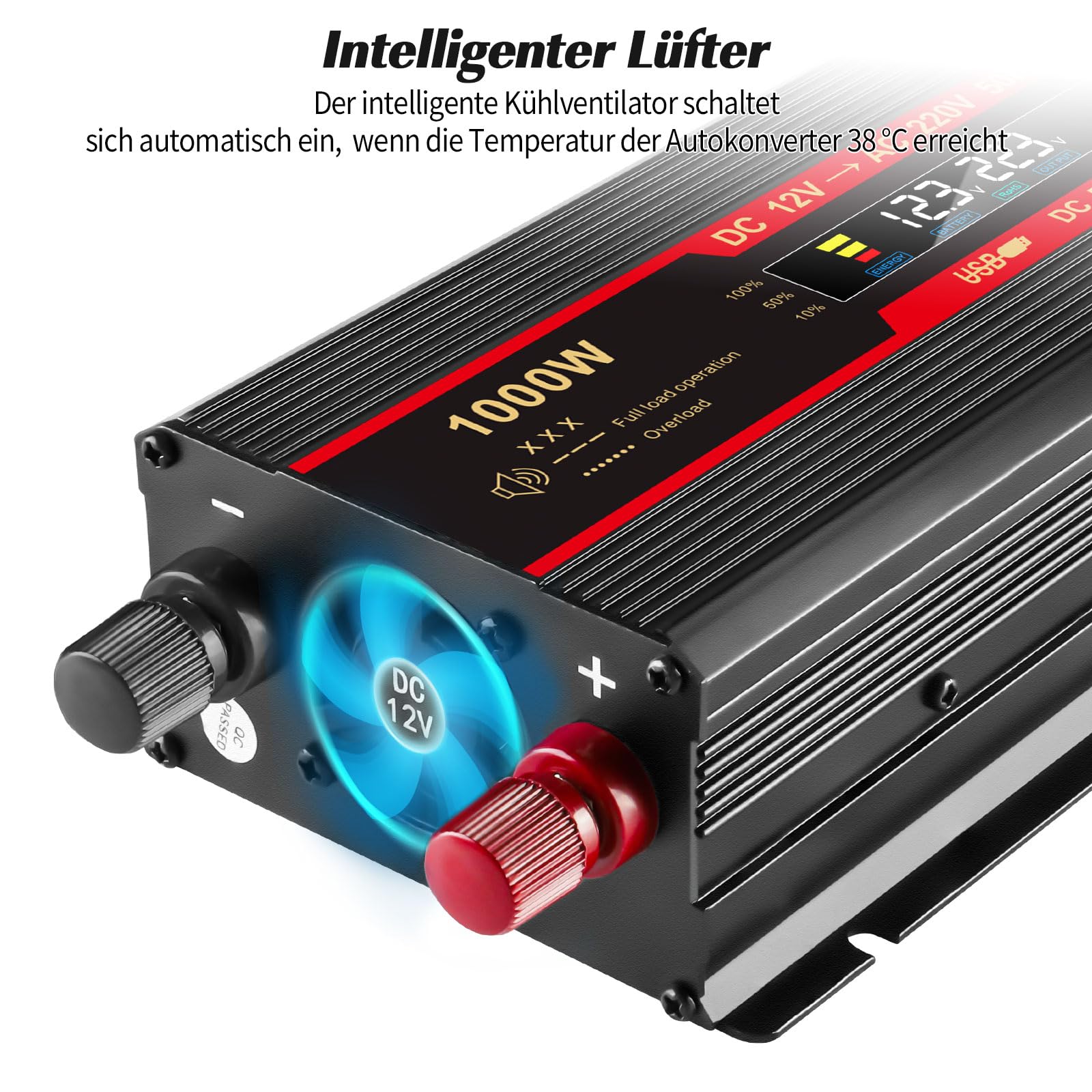 Seamuing 2000W Wechselrichter DC 12V auf AC 230V Spannungswandler 1 AC Steckdose & 2 USB Port Stromwandler mit Alligatorclip Zigarettenanzünder Stecker Power Inverter für Auto KFZ Wohnwagen LKW