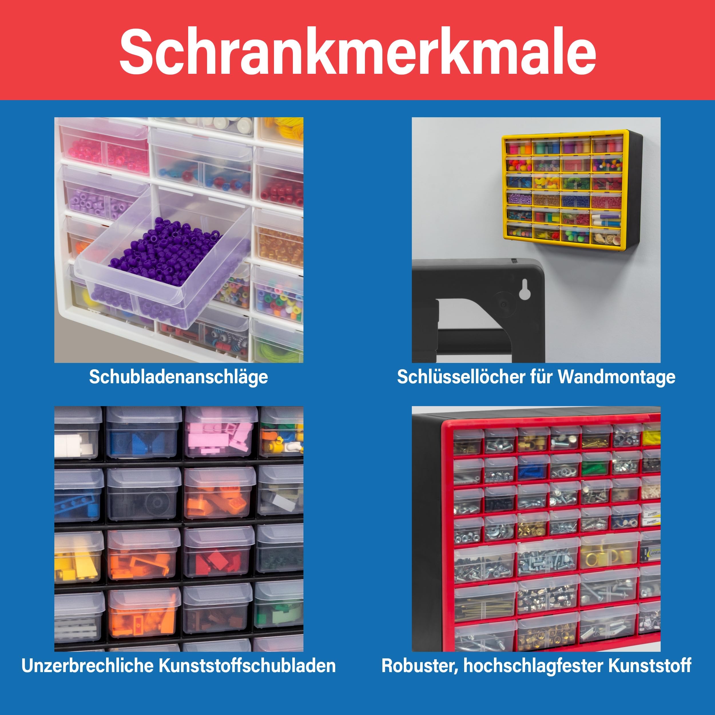 Akro-Mils 10126 26-Drawer Plastic Drawer Storage Cabinet for Garage Organization, Teacher Toolbox, Makeup Organizer, and More, 50.8 cm W x 15.24 cm D x 25.4 cm H, Red