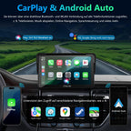 Tragbarer Carplay Bildschirm, Carpuride V3R Kabelloses Airplay&Android Auto, 7 Zoll 1080P HD-Touchscreen mit echter 720P-Rückfahrkamera/BT 5.0/Mirror Link/USB-Wiedergabe/Rauschunterdrückungs-Chip AUX