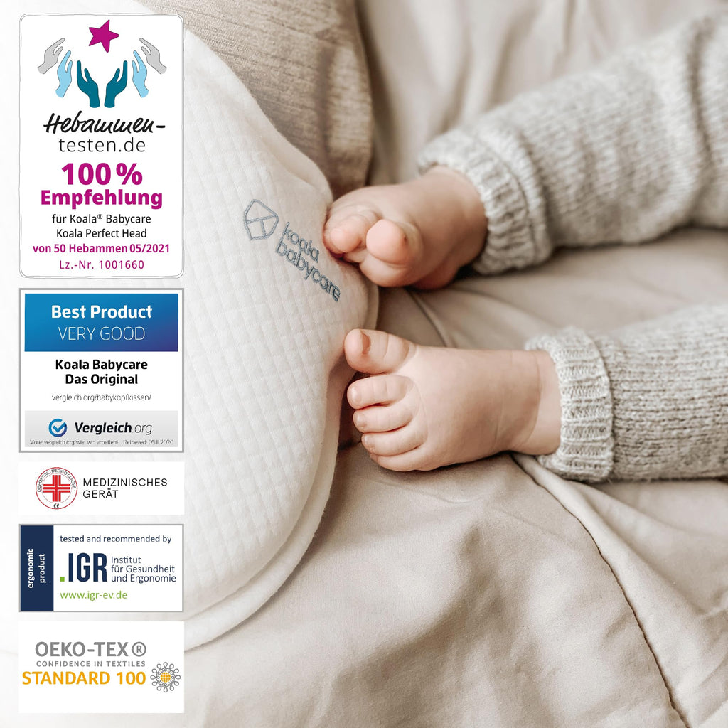 KOALA BABYCARE Babykissen Plagiozephalie, abnehmbar (mit Zwei Kissenbezügen), hilft EIN Plattkopfsyndrom vorzubeugen und zu behandeln. Aus Memory Foam - Weiß - Registriertes Design KBC®
