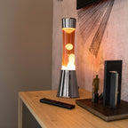 FISURA - Lavalampe orange. Silberner Chromsockel, orangefarbene Flüssigkeit und orangefarbene Lava. Lavalampe mit ersatzbirne.11 x 11 x 39,5 Zentimeter