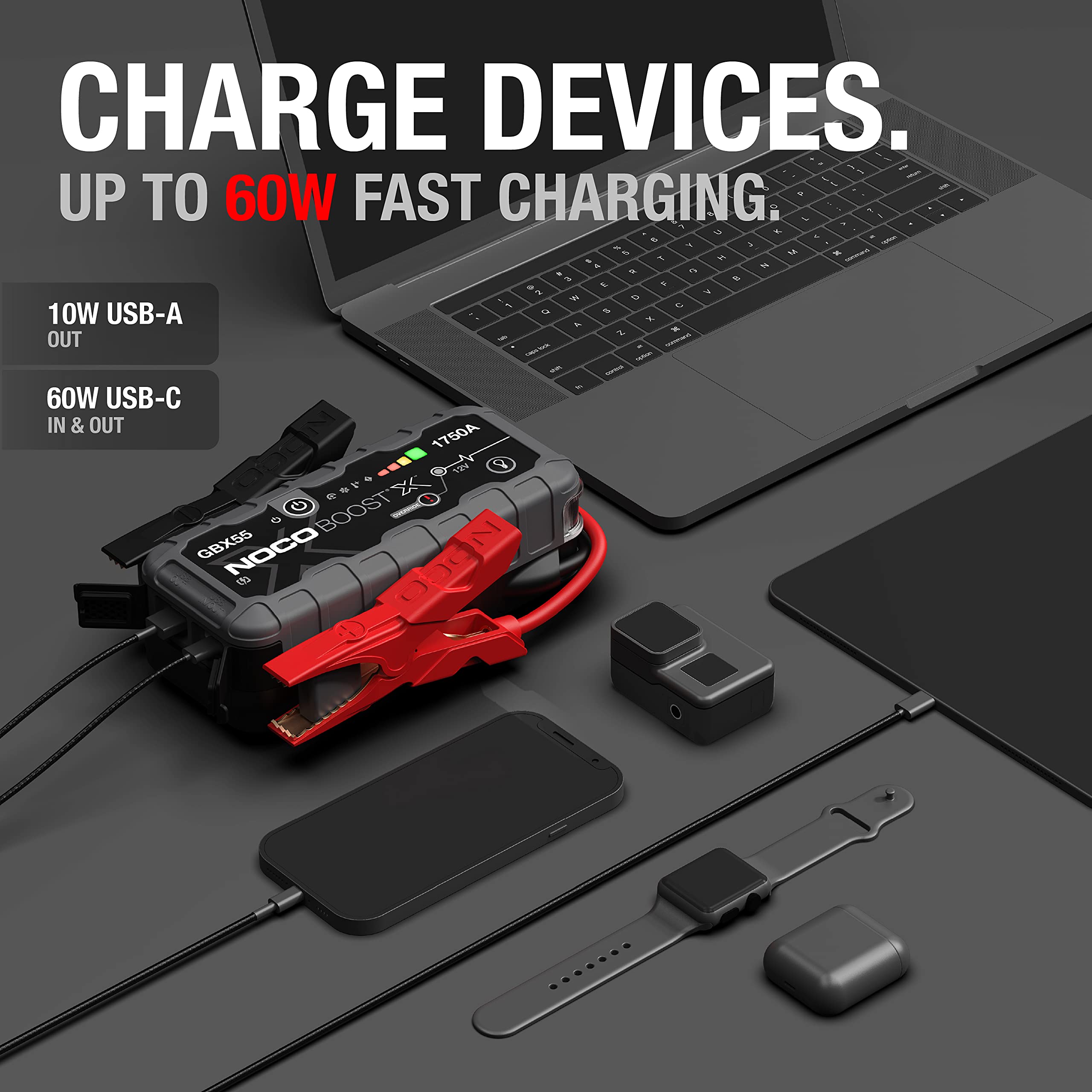 NOCO Boost X GBX55: 1750A UltraSafe Starthilfe Powerbank – 12V Lithium-Starthilfegerät & Starterkabel – Tragbarer Booster für Benziner bis 7,5L & Diesel bis 5,0L