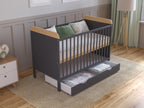 Love For Sleep Babybett Beistellbett 120x60 cm mit Schublade & Matratze - Kinderbett Baby Bett Holz Anthrazit-Kiefer, Babybett Komplett Set - Kinderbett Babybett Mitwachsend Gitterbett