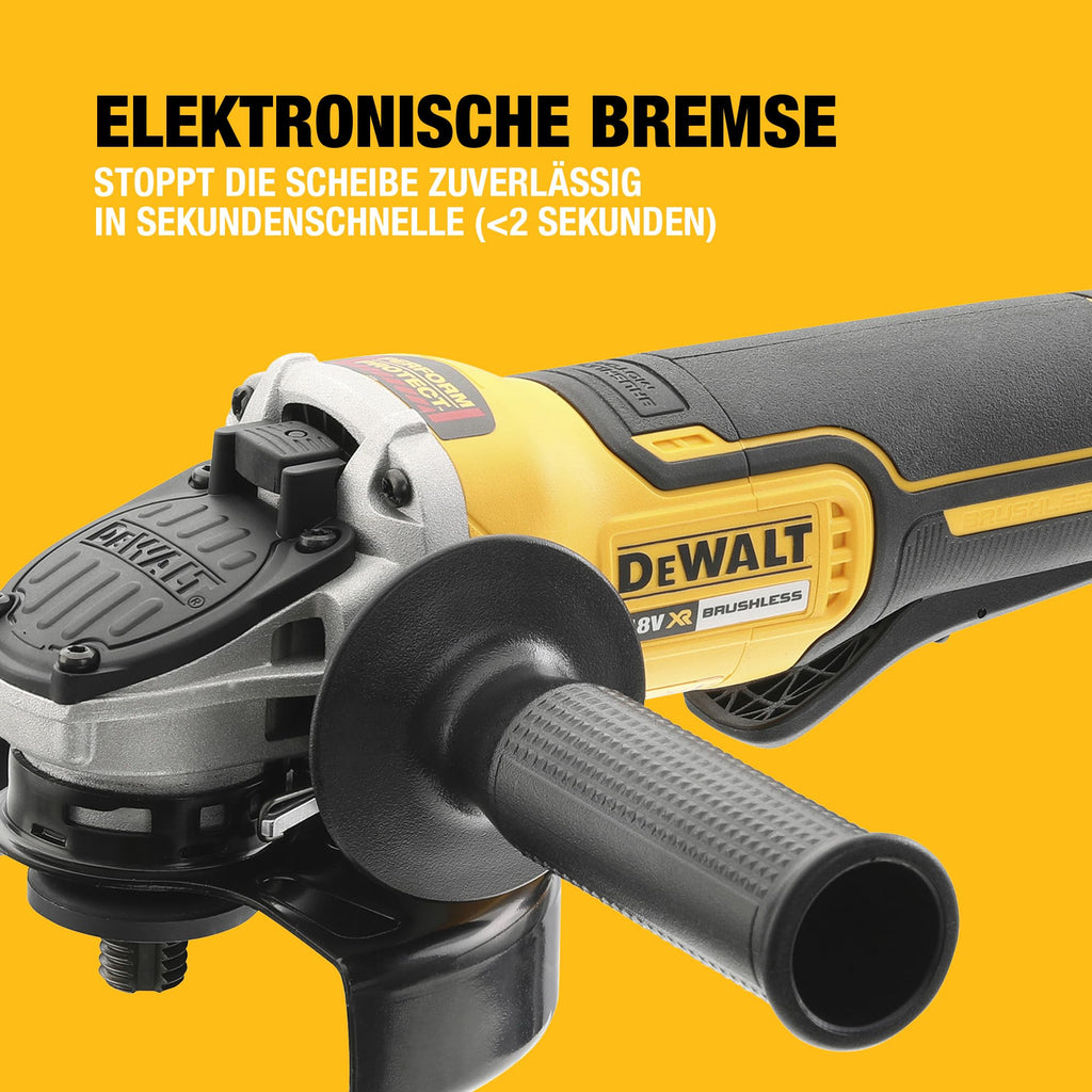 DEWALT 18V XR Akku-Winkelschleifer 125mm mit Paddel-Schalter (bürstenloser Motor, elektrische Bremse & Kupplung, Schnellspannfutter, inkl. TSTAK-Box II, Lieferung ohne Akku & Ladegerät), DCG406NT-XJ
