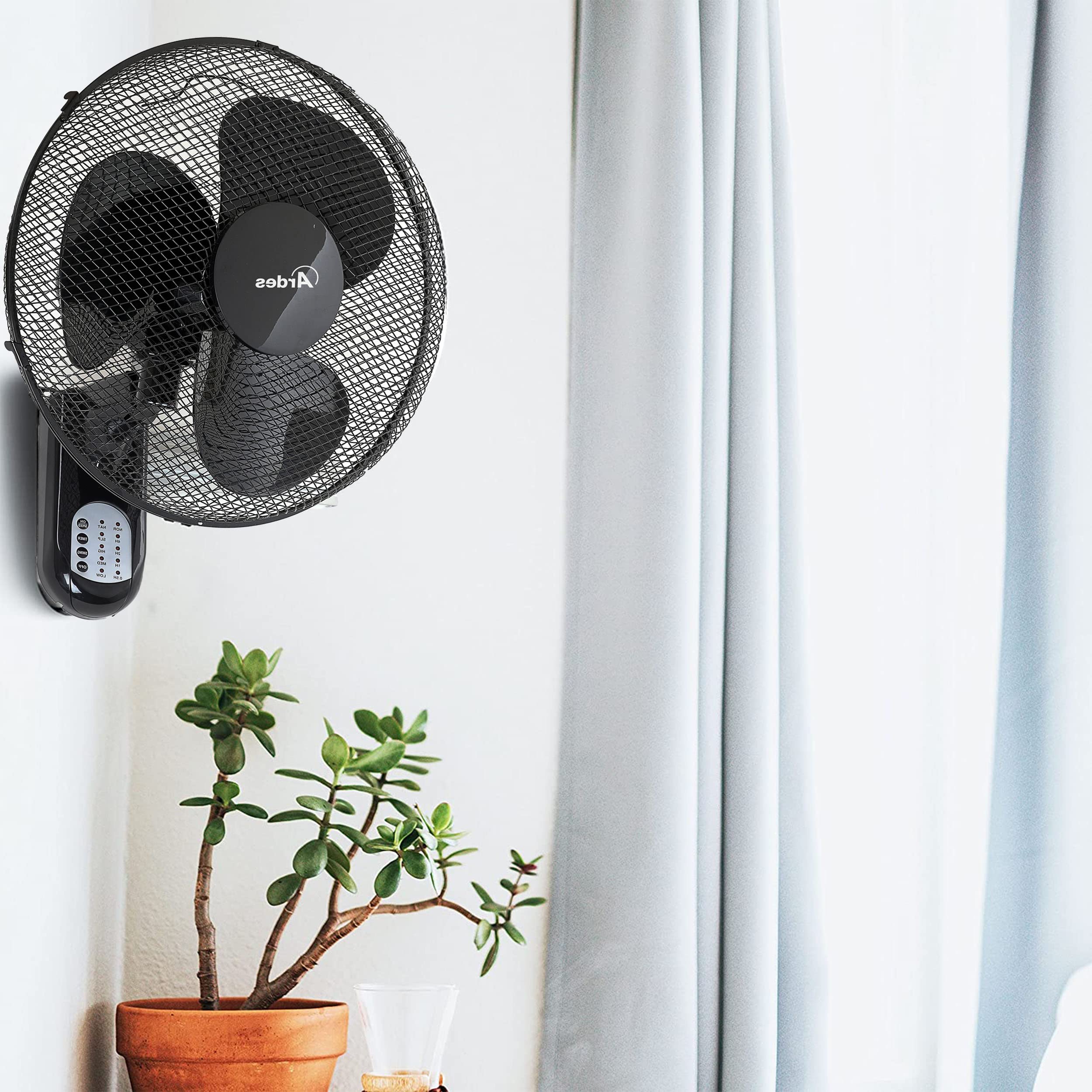 ARDES - Wandventilator mit 3 rotierenden Flügeln (40 cm), Fernbedienung, automatische Oszillation, einstellbarer Timer und 3 Geschwindigkeitsstufen, Wandventilator schwarz AR5W40R