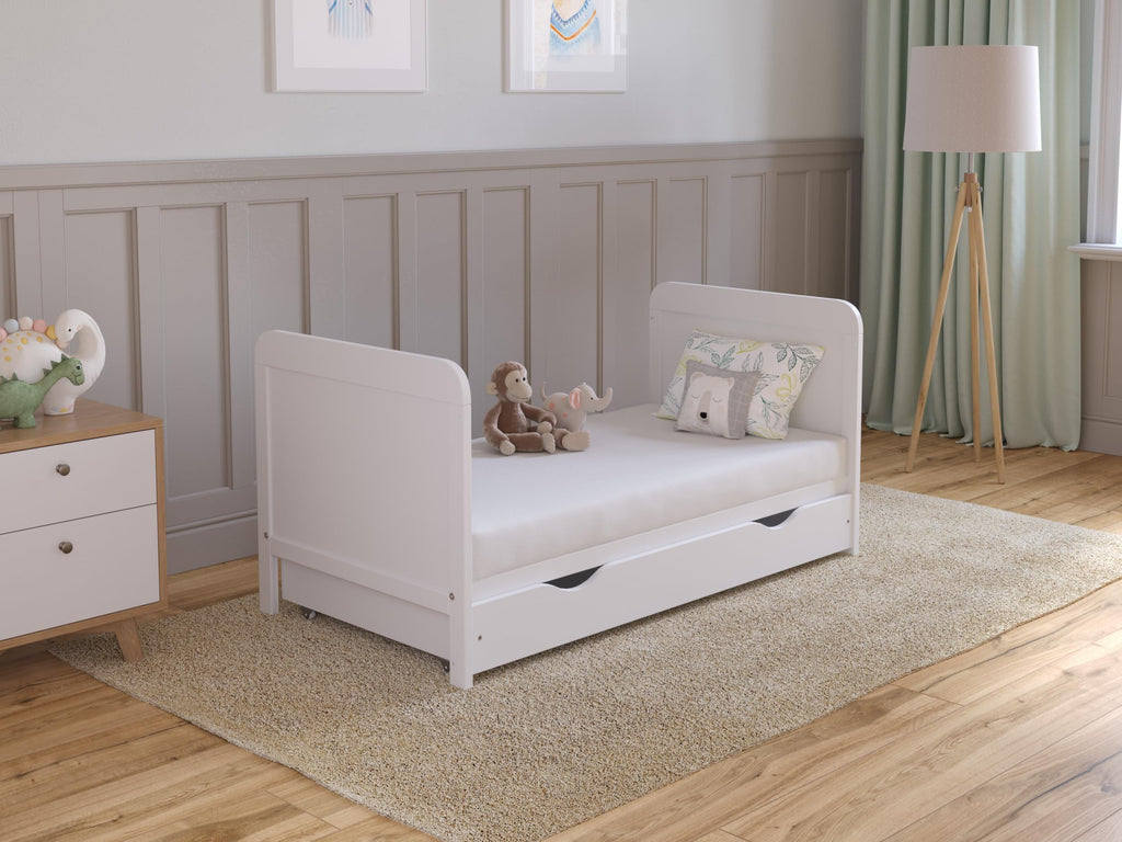 Love For Sleep Babybett Beistellbett 120x60 cm mit Schublade & Matratze - Kinderbett Baby Bett Holz Weiß, Babybett Komplett Set - Kinderbett Babybett Mitwachsend Gitterbett