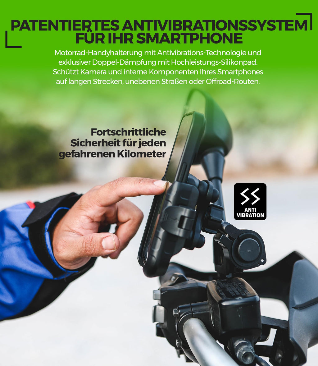 Handyhalterung Motorrad 【Doppelte Antivibrations-Technologie】mit Aluminiumkörper und Ring Motorrad Handyhalterung 5,4 bis 7,2" Handyhalter Fahrrad 【Schnellverschluss】 Phone Holder Bike als Geschenk