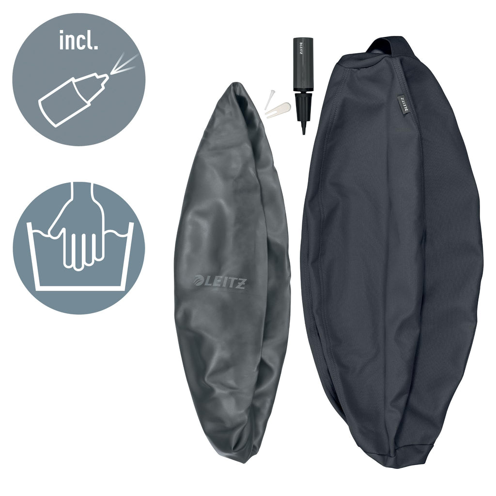 Leitz Ergo Active Sitzball mit Anti-Wegroll-Funktion, Ergonomische Alternative zum Bürostuhl, Gymnastikball, 65 cm Durchmesser, Stoffbezug, Für Büro oder Home Office, Ergo-Serie, Dunkelgrau, 65420089