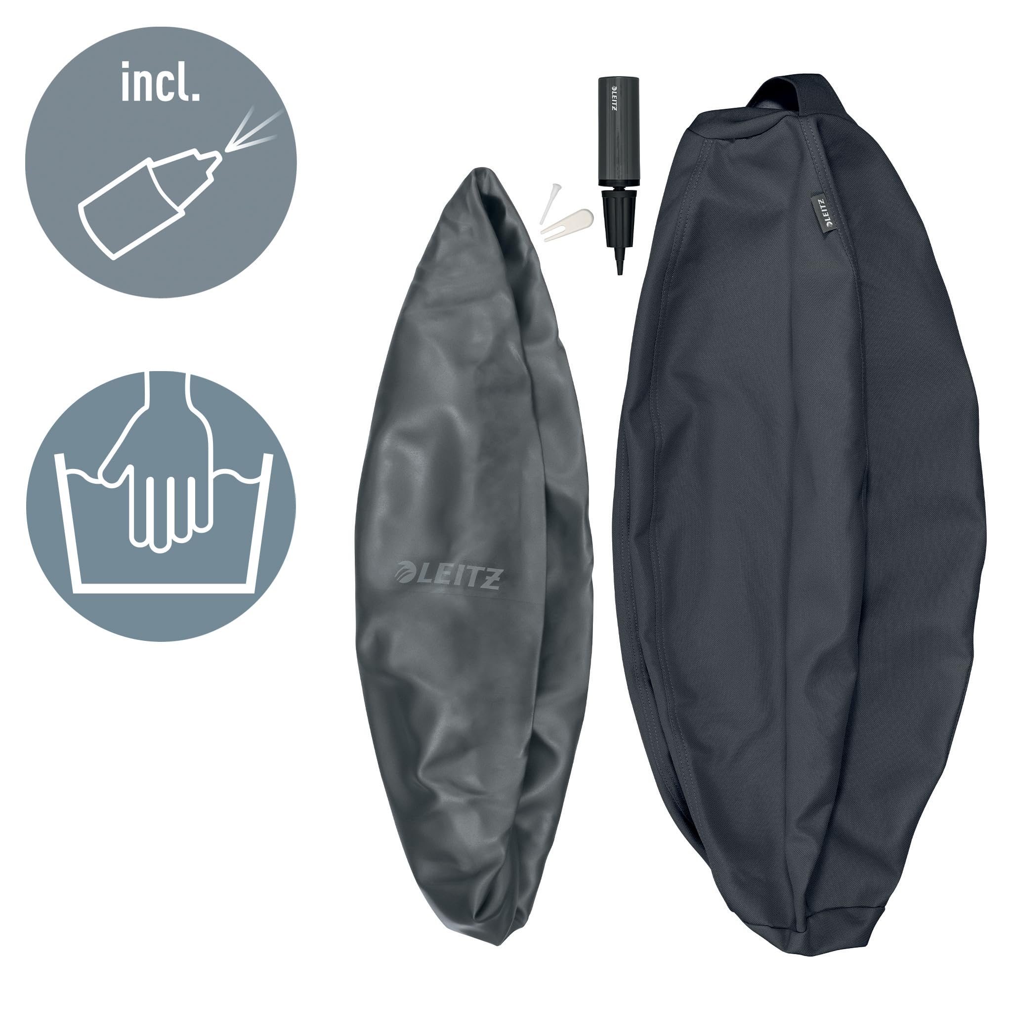 Leitz Ergo Active Sitzball mit Anti-Wegroll-Funktion, Ergonomische Alternative zum Bürostuhl, Gymnastikball, 65 cm Durchmesser, Stoffbezug, Für Büro oder Home Office, Ergo-Serie, Dunkelgrau, 65420089