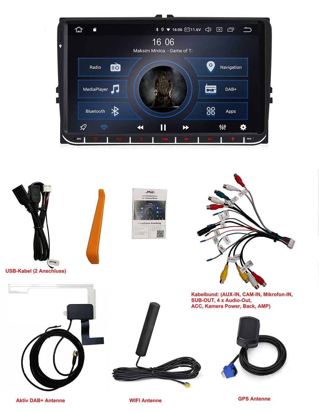 M.I.C. AV9-lite Android 12 Autoradio mit navi Ersatz für VW Golf t5 touran Passat RNS RCD Skoda SEAT: DSP DAB Plus Bluetooth 5.0 WiFi 2 din 9" IPS Bildschirm 2G+32G USB Auto zubehör DE/at/CH