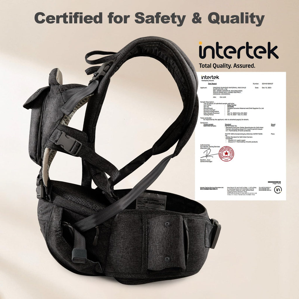 SUNVENO Babytrage Ergonomisch，Baby Carrier mit Abnehmbarer Kapuze, Hüftsitz baby mit Speicheltuch, 3in1 Babybauchtragen für Baby 3-36 Monate, Babyrückentragen 0-20Kg (Schwarz)