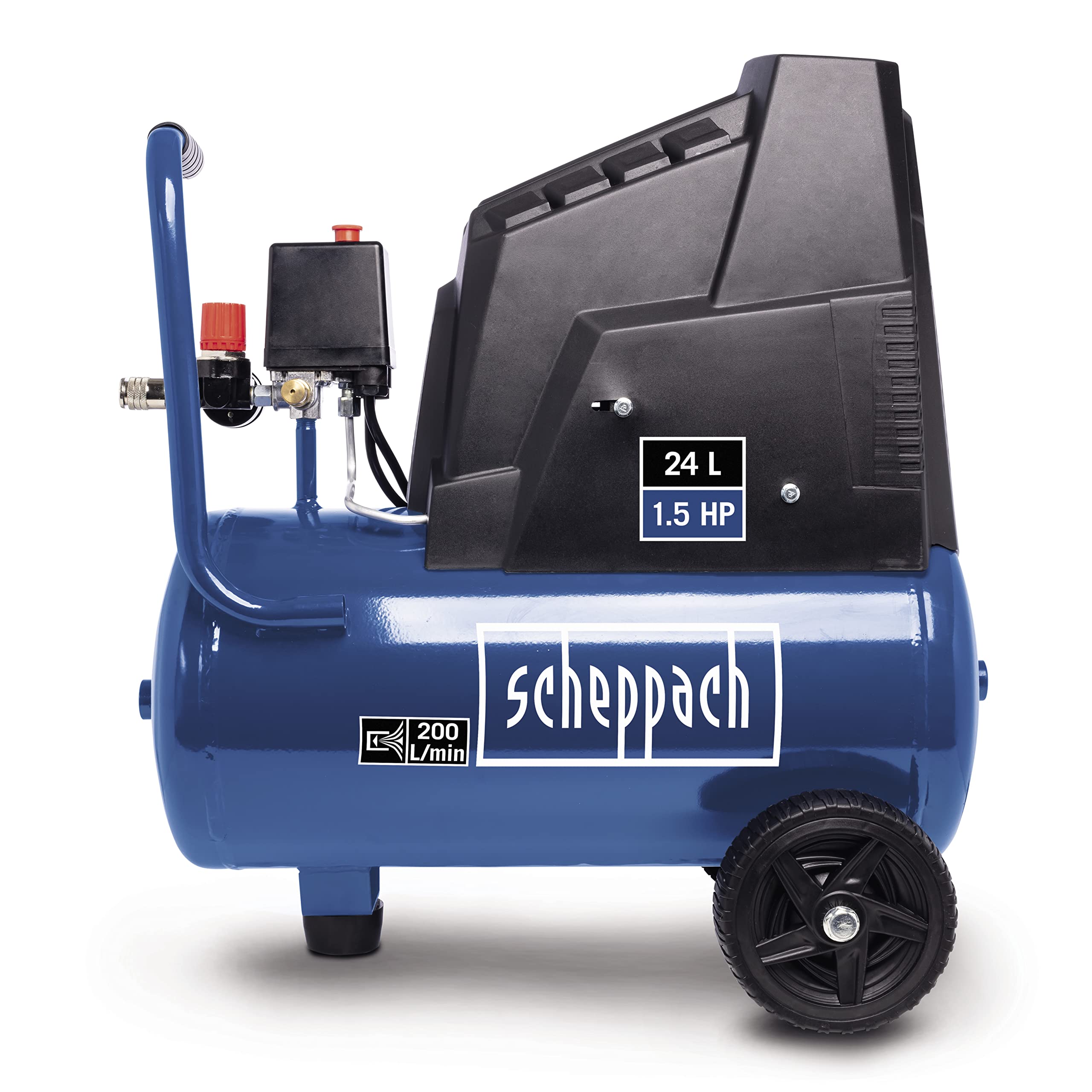 Scheppach Kompressor HC25o (1100W, 24 L,8 bar, Ansaugleistung 165 l/min, Druckminderer, ölfrei) - inkl. 13-teiligem Druckluft-Werkzeug-Set + 5 m Spiralschlauch