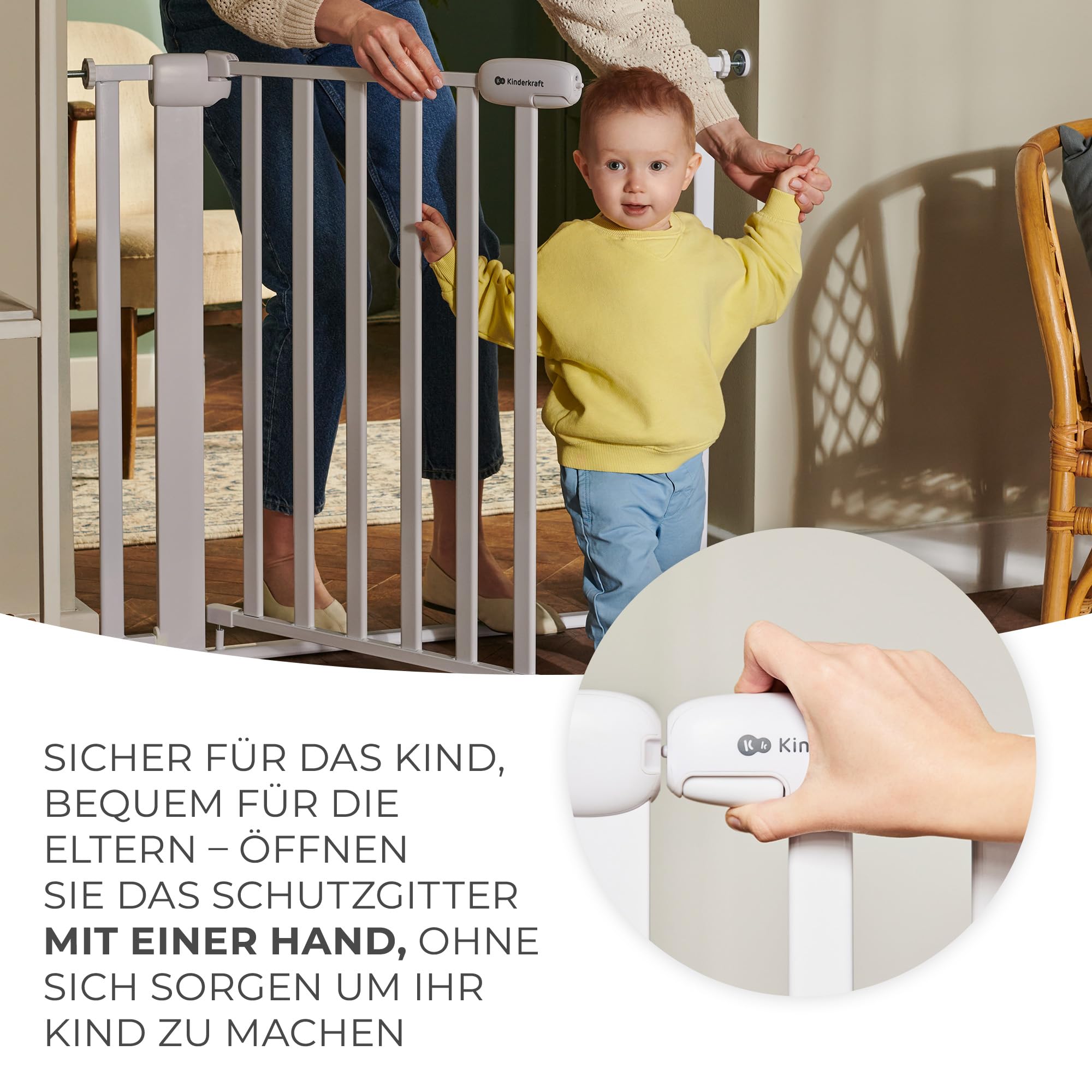 Kinderkraft Lock&GO Treppenschutzgitter Ohne Bohren, Türschutzgitter, Kinderschutzgitter, von 75 bis 103 cm, 90 Grad öffnen, doppelte Verriegelung, Schwarz