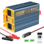 HLCJC Spannungswandler 1200W/2400W Reiner Sinus- Wechselrichter 12V auf 230V, 2X EU Steckdose, mit 1x USB-C, 3xUSB-A Schnellladung, LCD-Anzeige für Wohnmobil LKW KFZ