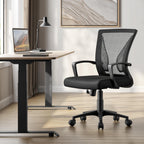 Yaheetech Bürostuhl Ergonomisch, Schreibtischstuhl mit Netzbespannung, Arbeitsstuhl mit Armlehnen, Chefsessel aus Mesh, höhenverstellbarer Computerstuhl 136 kg, atmungsaktiv, Wippfunktion Schwarz