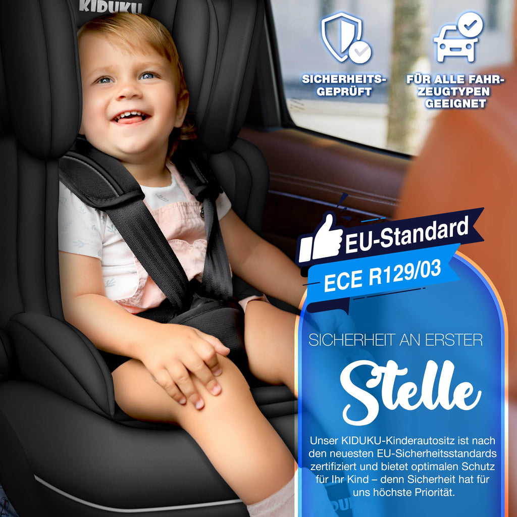KIDUKU® Kindersitz 9-36 kg (1-12 Jahre) mit Kindersitzunterlage - Autositz ECE R129/03, Gruppe 1/2/3 Autokindersitz Kinderautositz