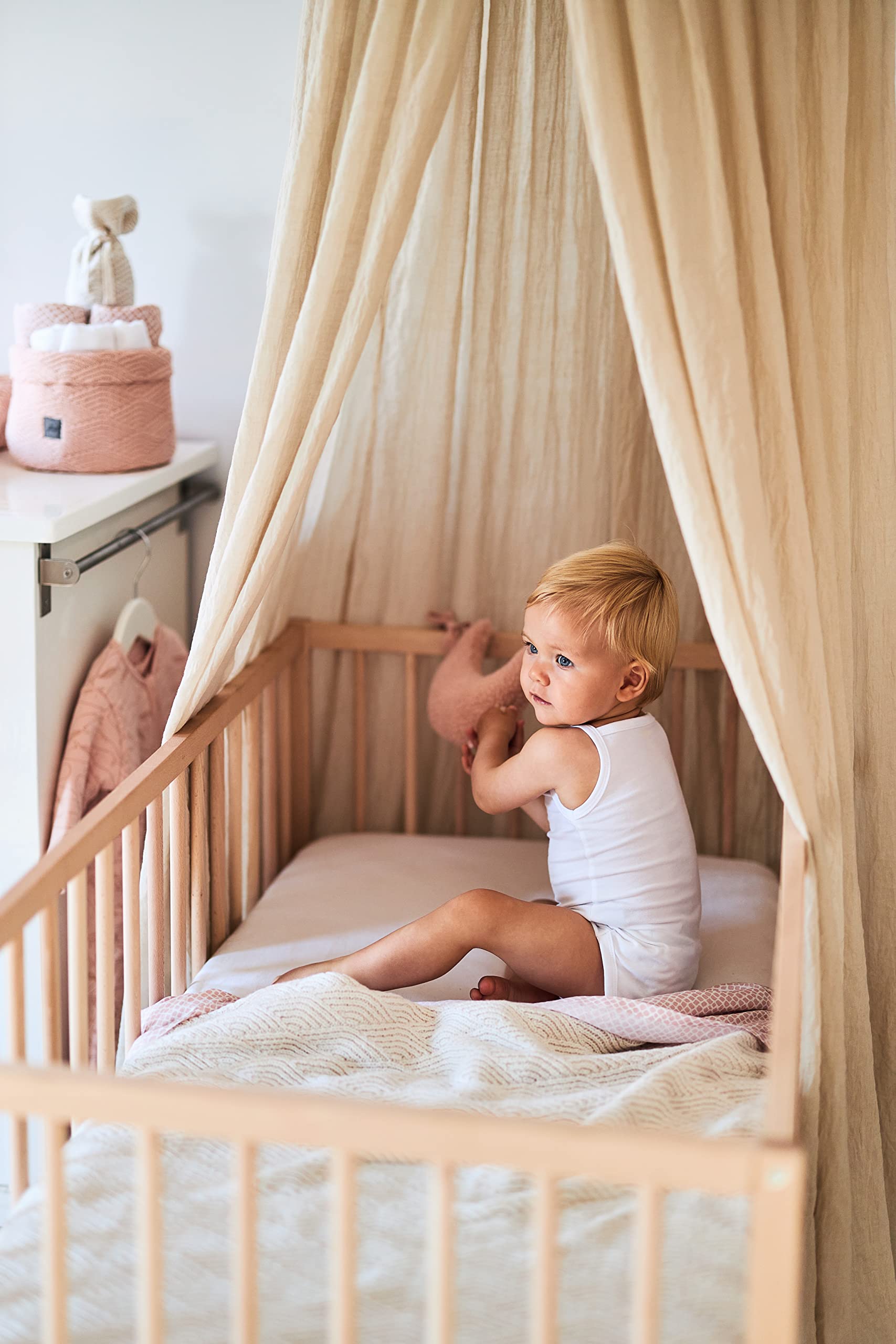 Jollein Baldachin Vintage Nougat - Höhe 245 cm - Betthimmel Babybett Kinderzimmer - Beige