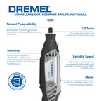 Dremel 3000 Multifunktionswerkzeug 130W, Set mit 1 Aufsatz, 25 Zubehörteilen, Variable Drehzahl 10.000-33.000 U/min zum Schneiden, Schleifen, Gravieren, Polieren, Schärfen, Reinigen, Schnitzen