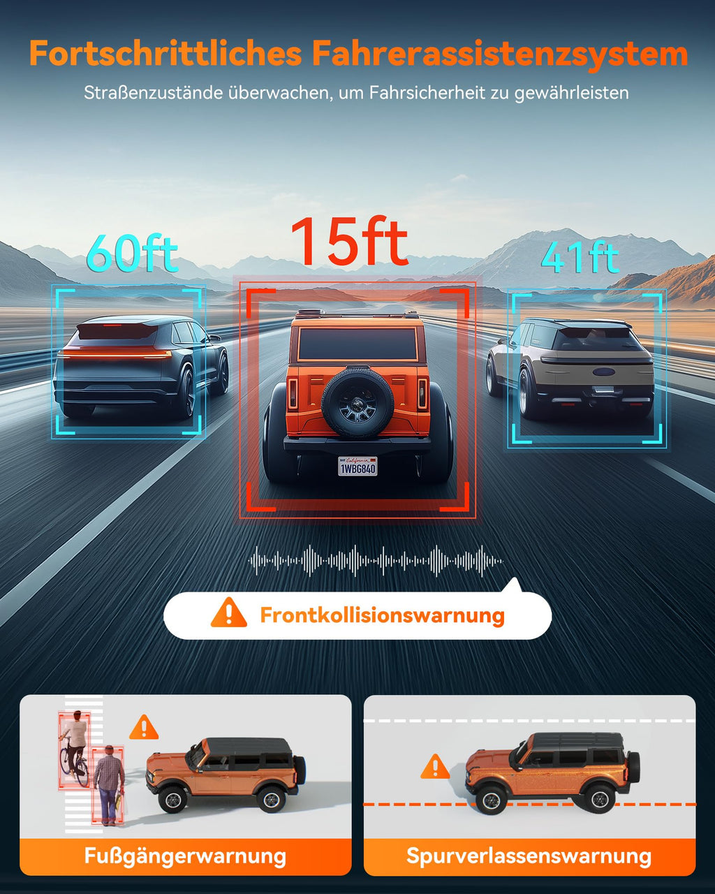 WOLFBOX 12" G840H Spiegel Dashcam mit Rückfahrkamera, ADAS und BSD, 2.5K Dual Dash Cam Spiegel mit 5.8GHz WiFi, Sprachsteuerung, Loop-Aufnahme, Parküberwachung, Kostenlose 32 GB Karte und GPS
