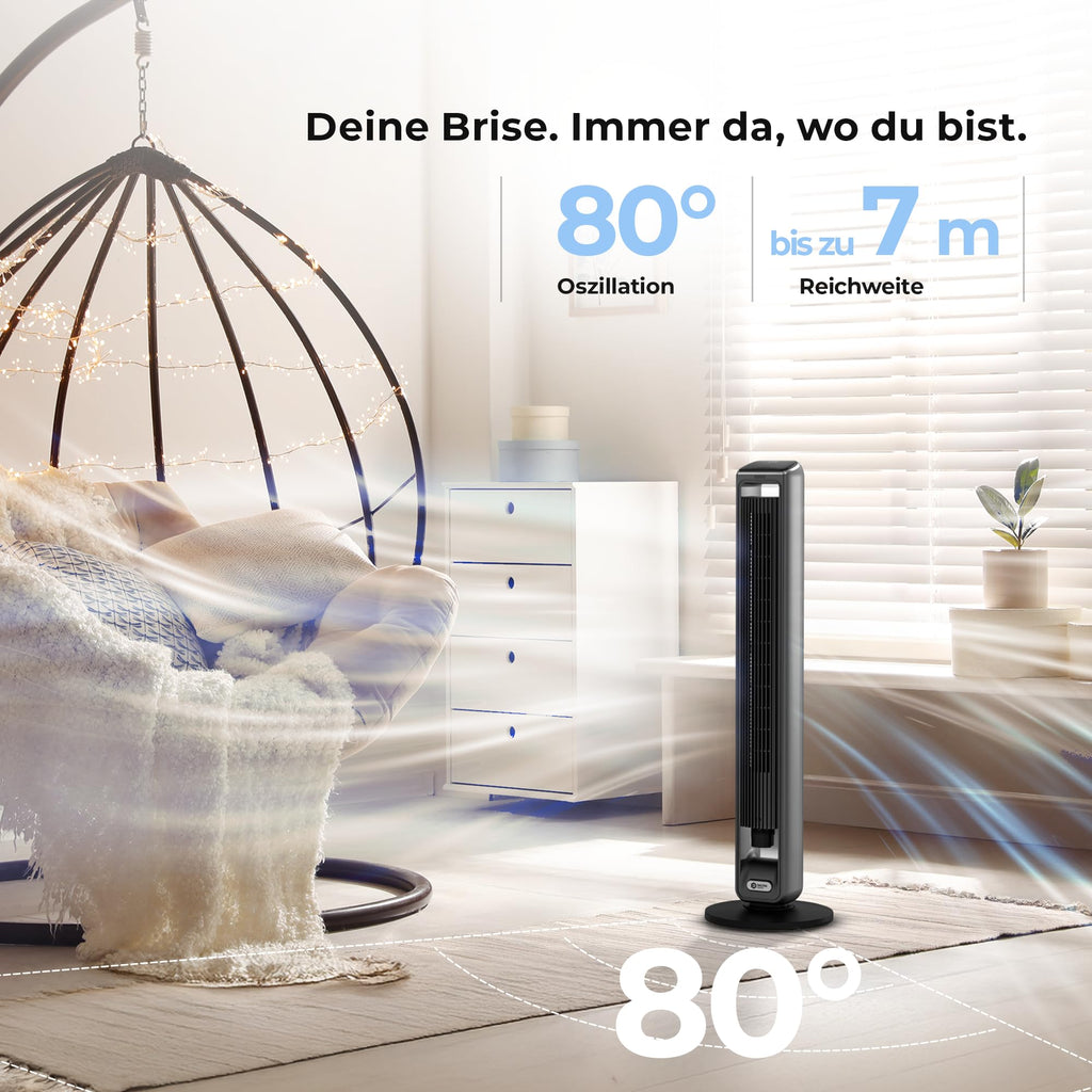 Balter Turmventilator mit Fernbedienung, Ventilator leise 106 cm, Standventilator mit Oszilation, mobiler Luftkühler, 3 Geschwindigkeiten, 3 Modi – Timer bis 15 Std