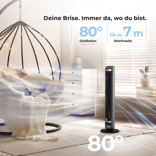 Balter Turmventilator mit Fernbedienung, Ventilator leise 106 cm, Standventilator mit Oszilation, mobiler Luftkühler, 3 Geschwindigkeiten, 3 Modi – Timer bis 15 Std