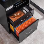 Yaheetech Rollcontainer mit 2 schubladen, Aktenschrank, mobiler Büroschrank mit offenen Fächern, hängenden Aktenfächern, für A4 und Letter-Format, für Büro, Schlafzimmer, Wohnzimmer Schwarz